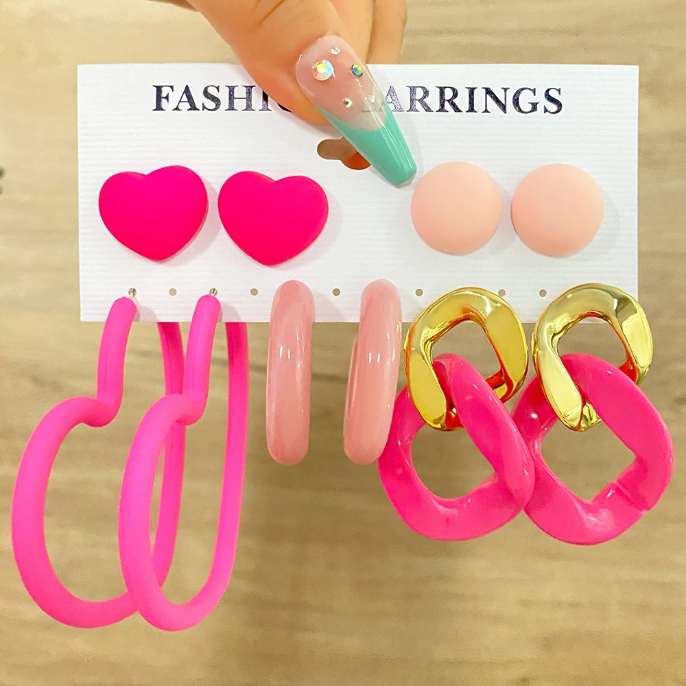 KISSWIFE-Juego de pendientes coreanos de colores dulces para mujer y niña, aretes de resina acrílica con forma de corazón de Color rosa, joyería con abalorios para fiesta, 2022