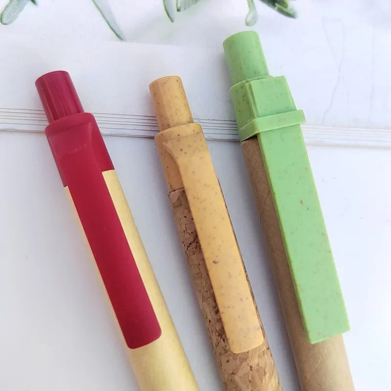 200pcs Wholesales Eco-friendly Kraft Paper Ballpoint Pen Cork Ball Pens for Writing  Stationery Supplies