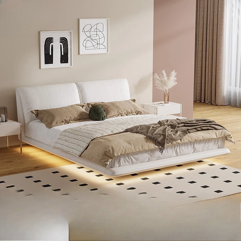 Italian minimalist suspension bed, light luxury leather bed with baby elephant ears