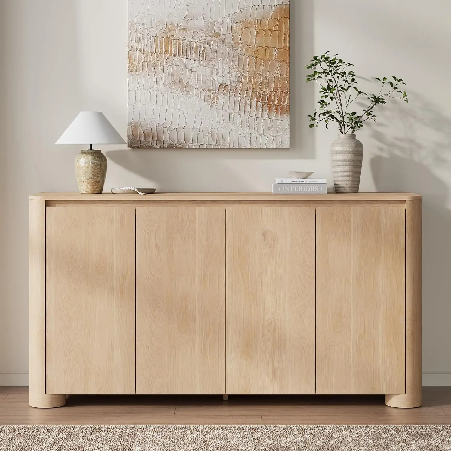 #Buffet Sideboard Storage Rounded Corner Thick Feet Coffee Bar Kitchen Living Room Hallway Oak