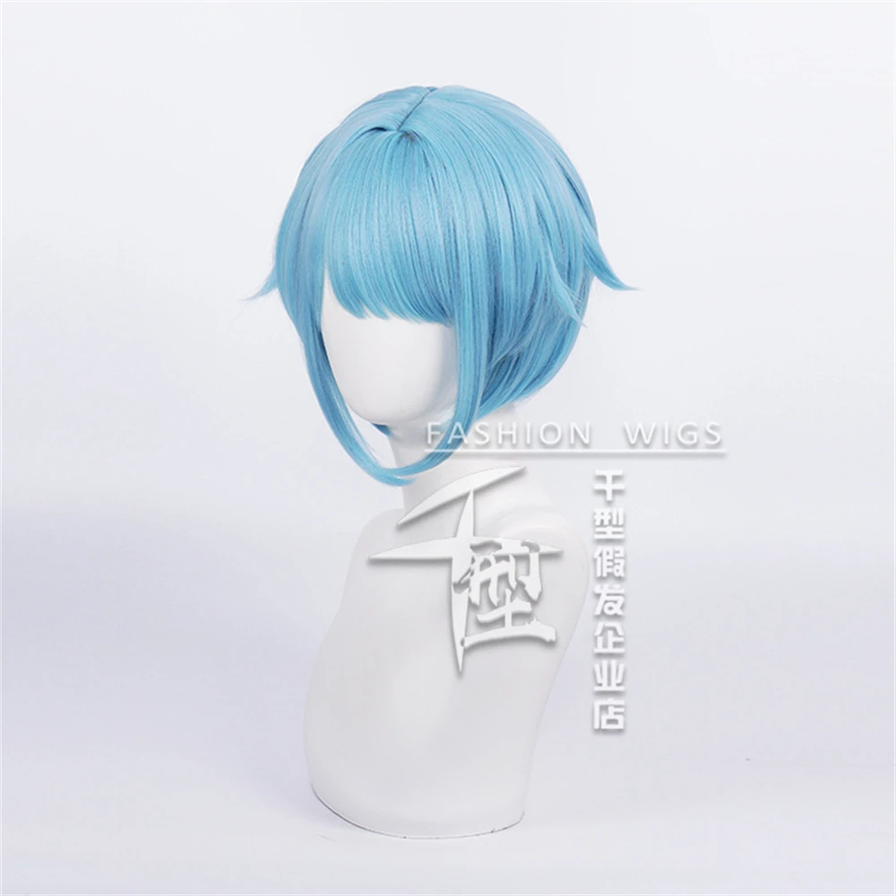 Shino Hajime Wigs Game ES Shino Hajime Blue Short Heat Resistant Wigs Halloween Party Anime Wigs