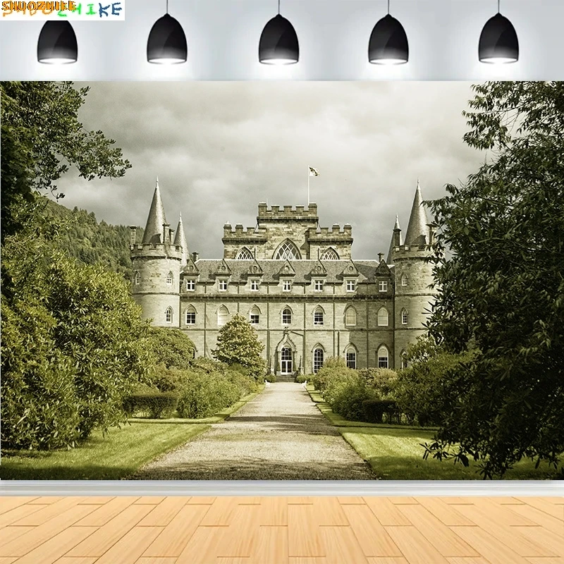 

Beautiful Castle Architecture Staircase Photography Backdrops Medieval Fantasy Hallway Bookshop Cathedral Photo Background CT-04