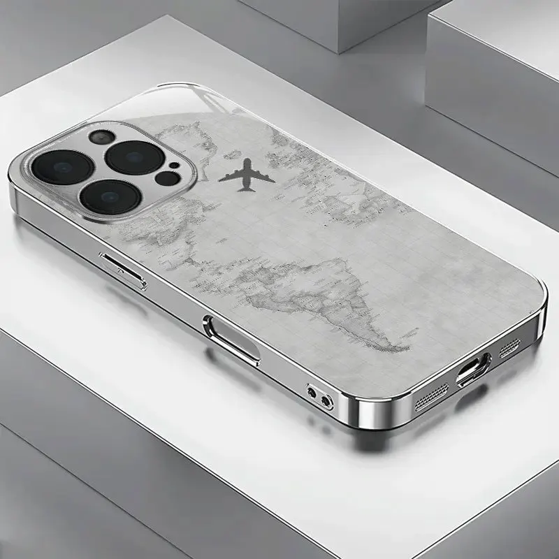 Retro World Map Airplane Travel Aesthetic Phone Case for iPhone17promax /16/15/14/13/12ProMax/11/11Pro Anti-drop protection