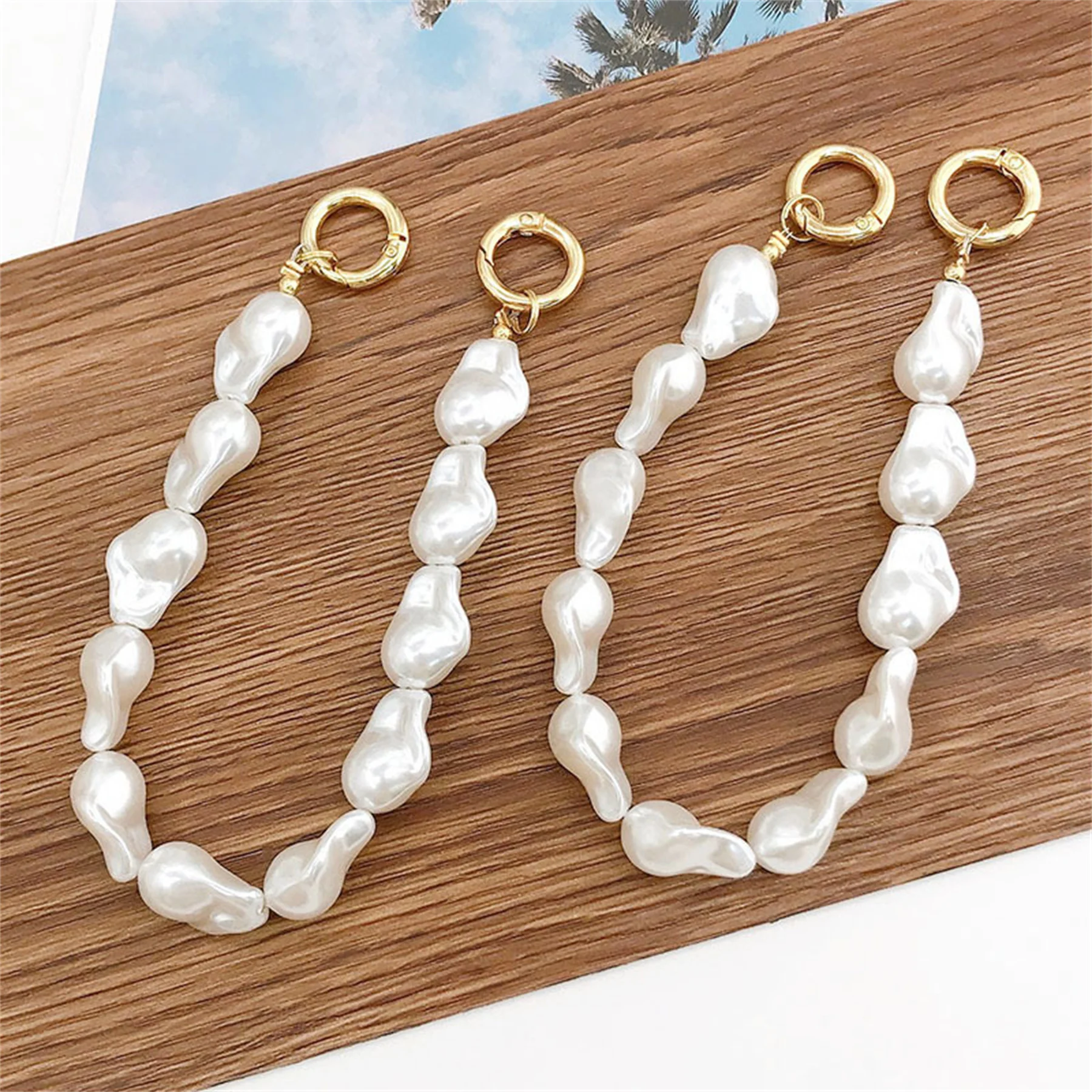 1Pc Luxury Korean Mobile Phone Stone PPM Shaped Pearl Portable Bracelet Chain For iPhone 14 Pro max 13 12 Samsung Flip 4 3 5G