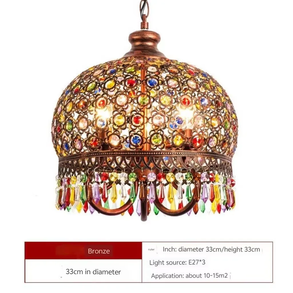 Mediterranean Bohemian style chandelier, vintage ironwork crystal chandelier, bedroom and restaurant chandelier from Xinjiang