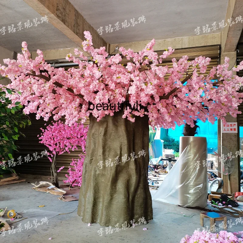 

ss C5556 Decorative Cherry Blossom Simulation Tree False Peach Tree Outdoor Large FRP Pillar Cement Tree