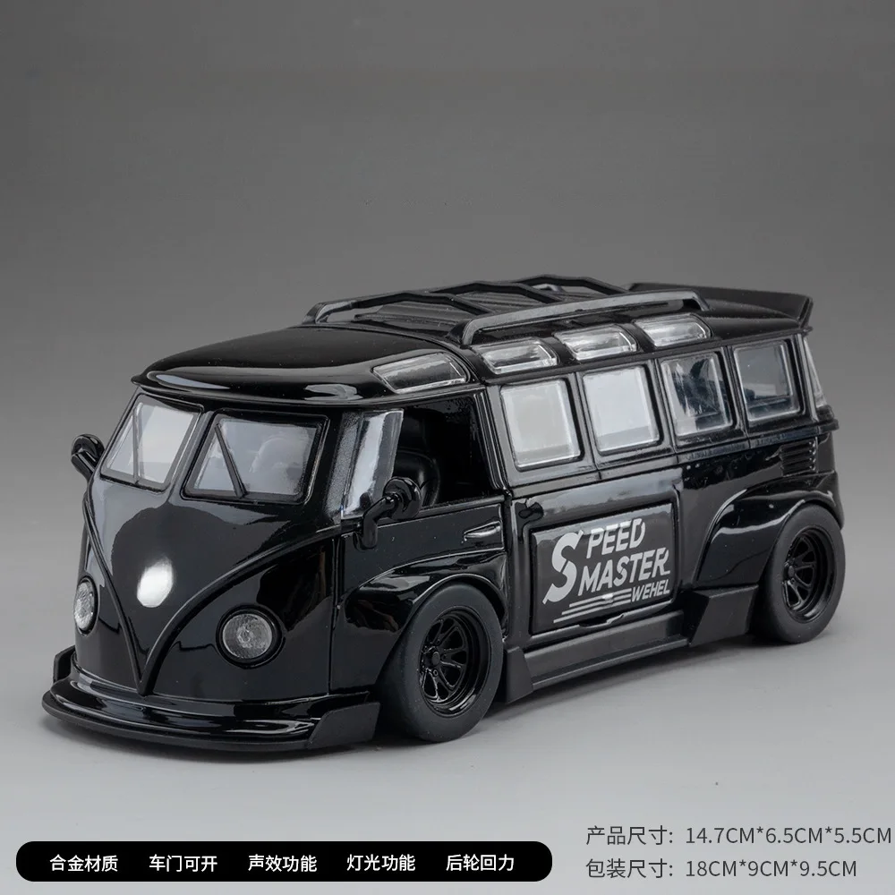 1:32 T1 حافلة محاكاة سبيكة الصوت والضوء نموذج سيارة للأطفال لغز لعبة عالية التفاصيل المقتنيات الديكور هدية