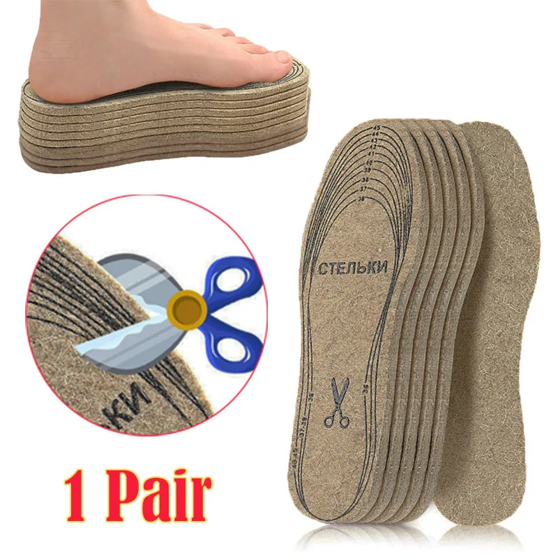 Verdickende, weiche, atmungsaktive Baumwoll-Winter-Wollfilz-Einlegesohlen, warme Einlegesohlen, Schuheinlagen, Einlagen für Schuhe, Herren und Damen