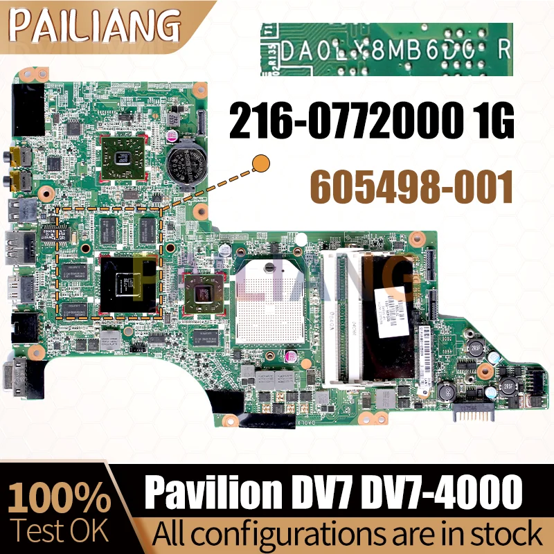 

For HP Pavilion DV7 DV7-4000 Laptop Mainboard DA0LX8MB6D0 605498-001 216-0772000 1G Notebook Motherboard Full Test