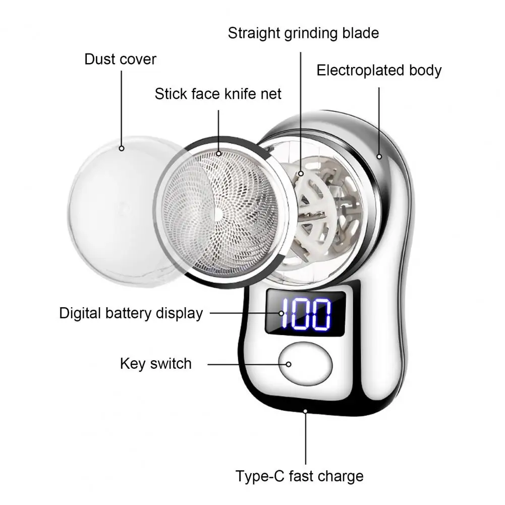 Portable Electric Shaver LED Battery Display USB Rechargeable Waterproof Mini Rotary Razor Hair Beard Trimmer Remover Tool