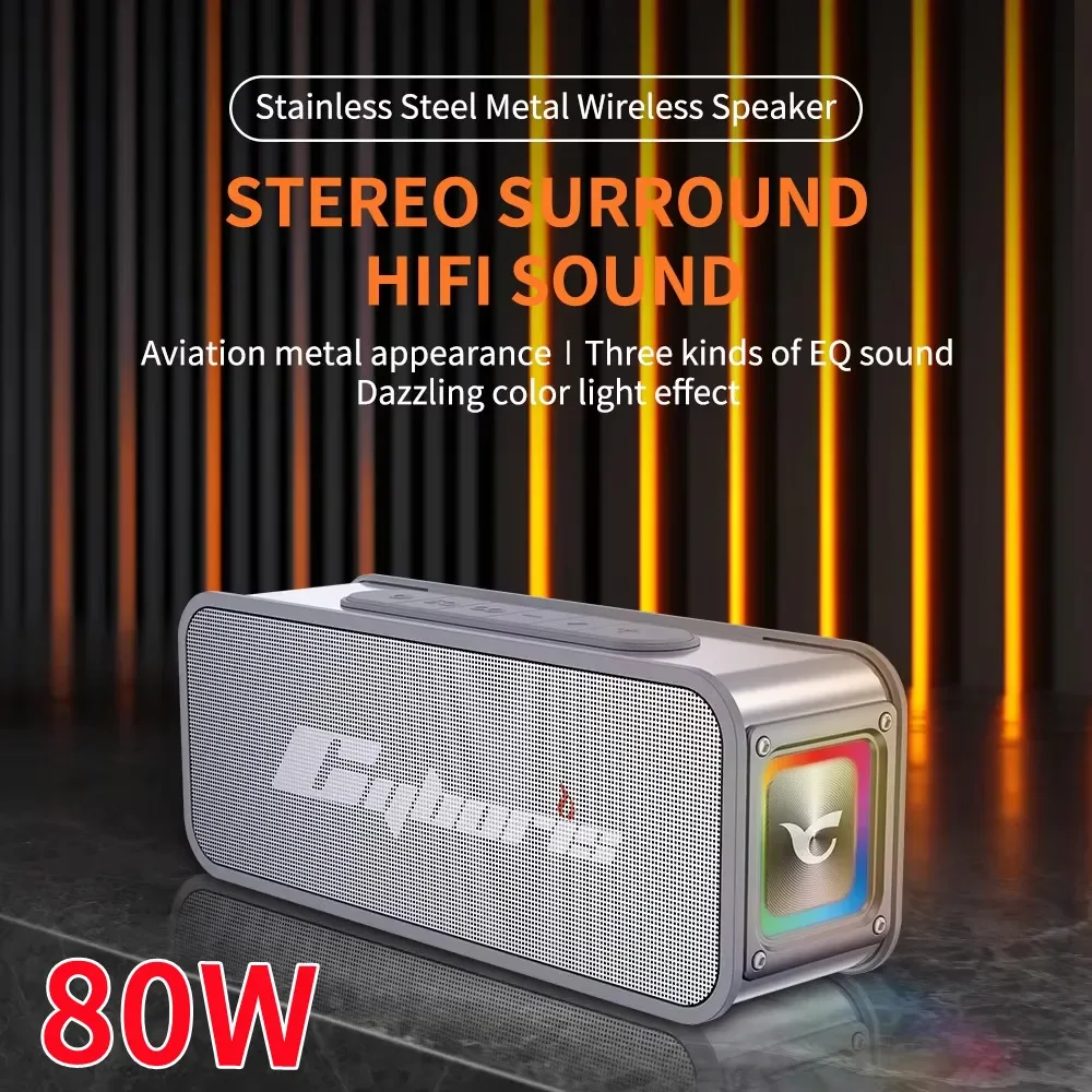 Cyboris Portable Outdoor Bluetooth Speaker Stainless Steel Body Wireless Stereo Subwoofer IPX6 Waterproof BoomBox Card USB Play