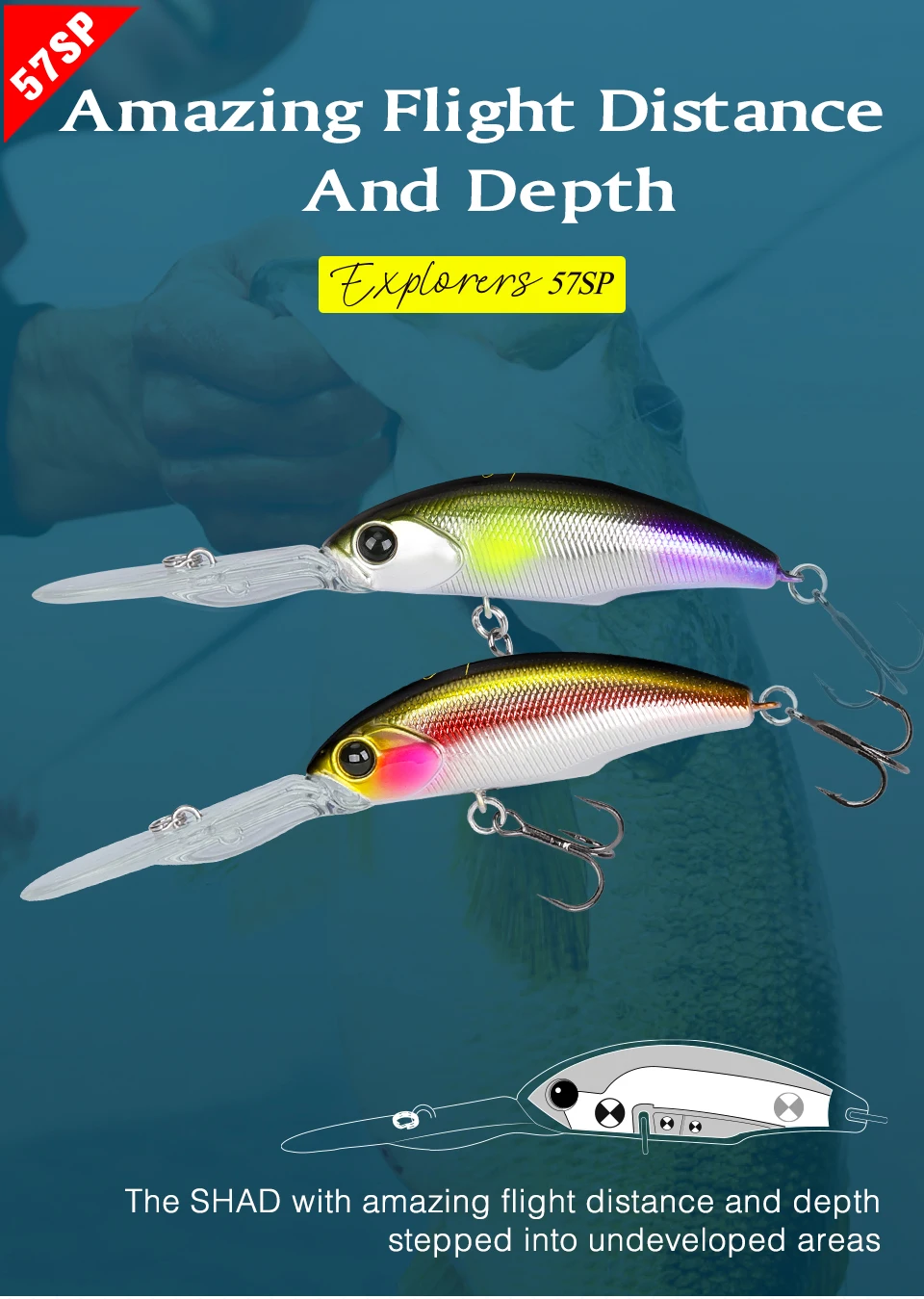 TSURINOYA Dive 2-4m Suspending Minnow 57mm 8.3g EXPLORERS 57SP Long Casting Pike Bass Fishing Lure Artificial Hard Bait Jerkbait