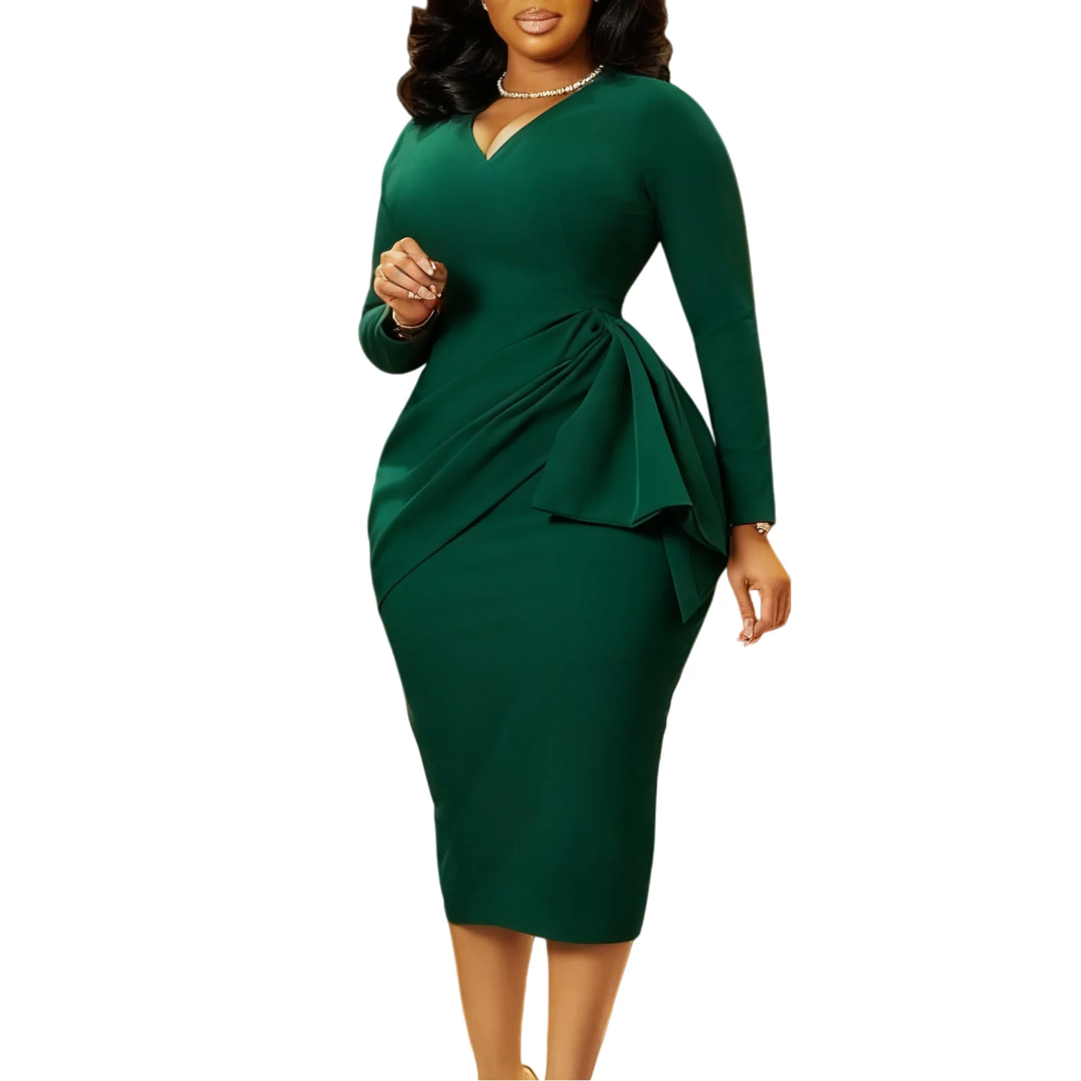 

Dashiki African Dresses for Women 2026 Spring Autumn African Long Sleeve V-neck Bodycon Midi Dress Africa Clothing Outfits