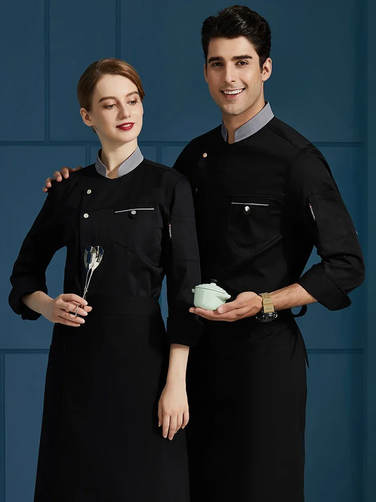 Camisa blanca de manga larga para restaurante, uniforme de Chef, delantal de cocina, chaqueta de cocinero para Hotel, panadería, cafetería, camarero, ropa de trabajo