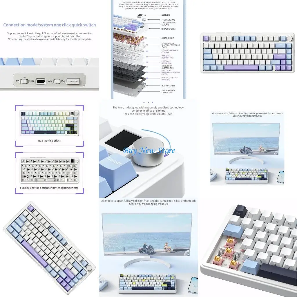 

20CE X85 75% Mechanical Keyboard 3Modes Wireless Color Backlights Productivity