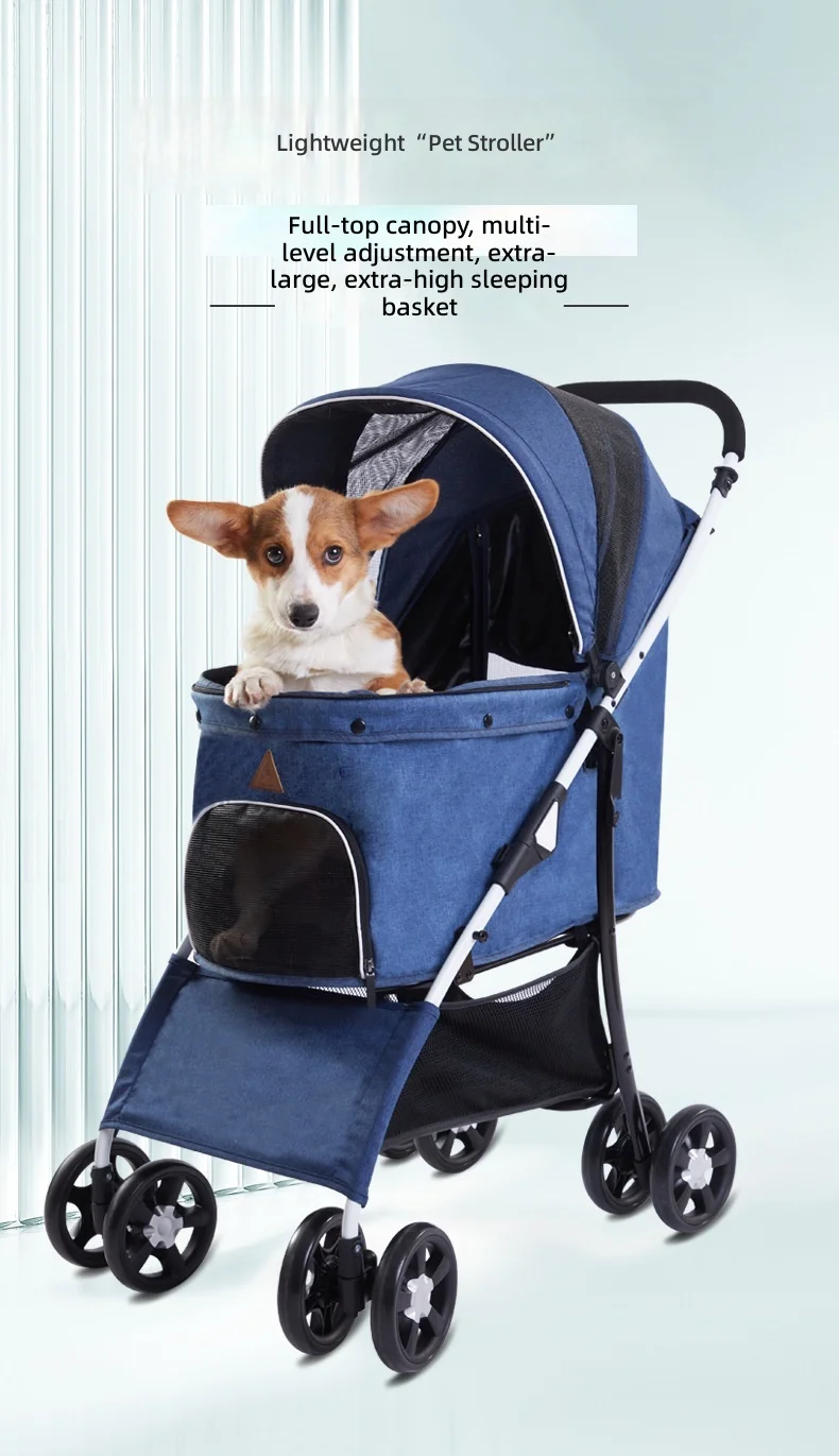 Lightweight Foldable Pet Stroller for Small Dogs and Cats, 4-Wheel Outdoor Travel Carrier, Portable Teddy Dog Cat Stroller