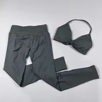 2-Piece Set Women's Seamless Clean (No Logo) Yoga Set, Halter Neck Sports Bra & High-Waisted Lifting Leggings for Gym Workouts 5