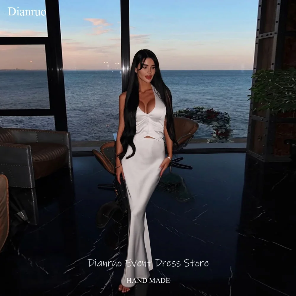 Dianruo Sexy Deep V Neck Satin Wedding Dress Mermaid Backless Vestido De Noiva Chic Minimalist Bridal Evening Dresses Customized