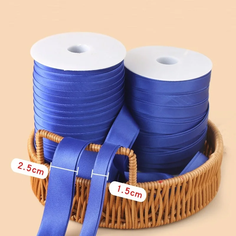 2.5cm & 1.5cm No-Iron Satin Bias Tape, Cheongsam Edge Binding Trim, Pre-Cut Diagonal Fabric Ribbon for Garment Inlay Decoration