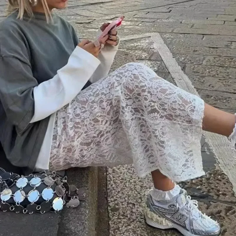 White Lace Skirt Street Trendy Jacquard Hollow Back Split Lace Skirt