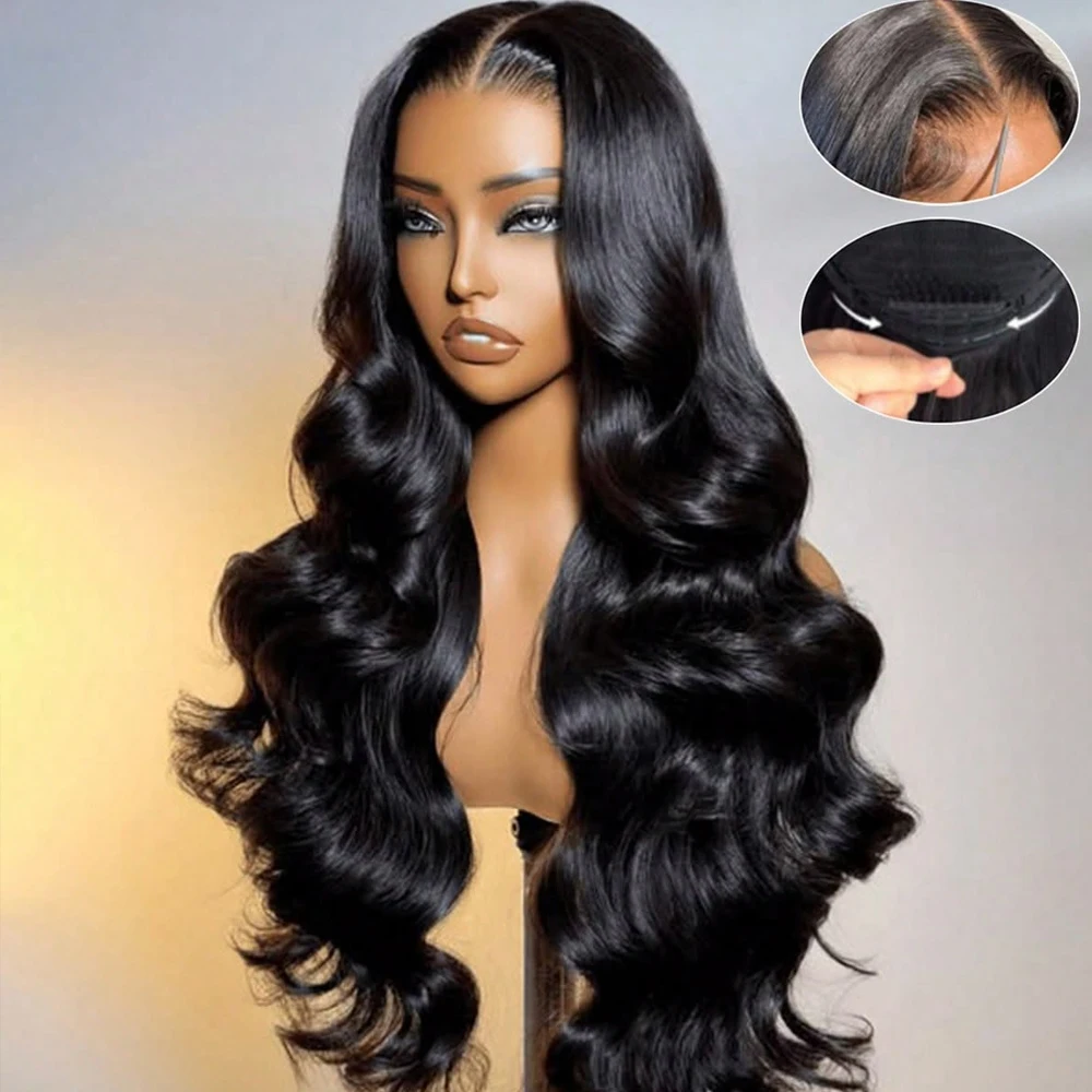 Vorgezupfte 13x6 HD Lace Front Perücken 200% Dichte 13x4 Body Wave Transparente Echthaar Lace Frontal Perücken Naturschwarz für Frauen