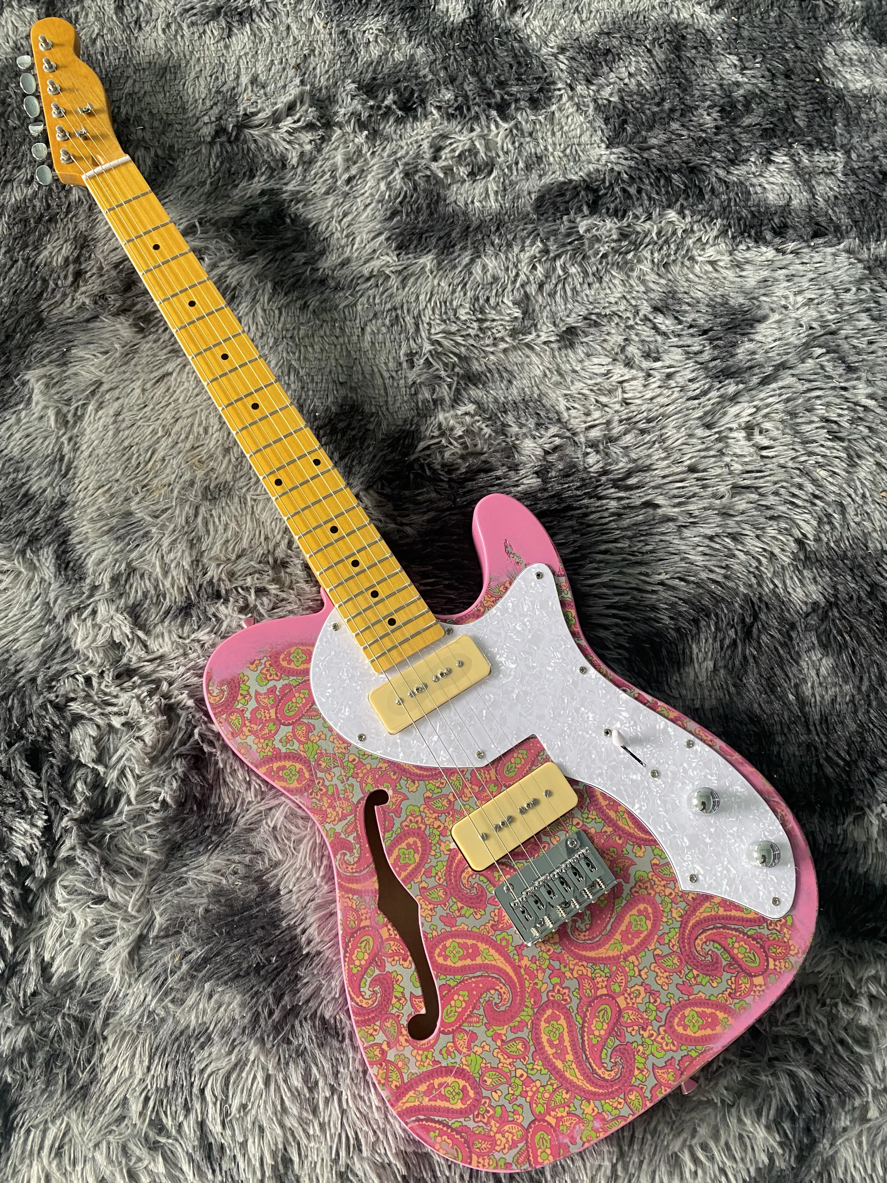 Chinese Electric Guitar T L Pink Color Painsley Hand Made Old High Quality