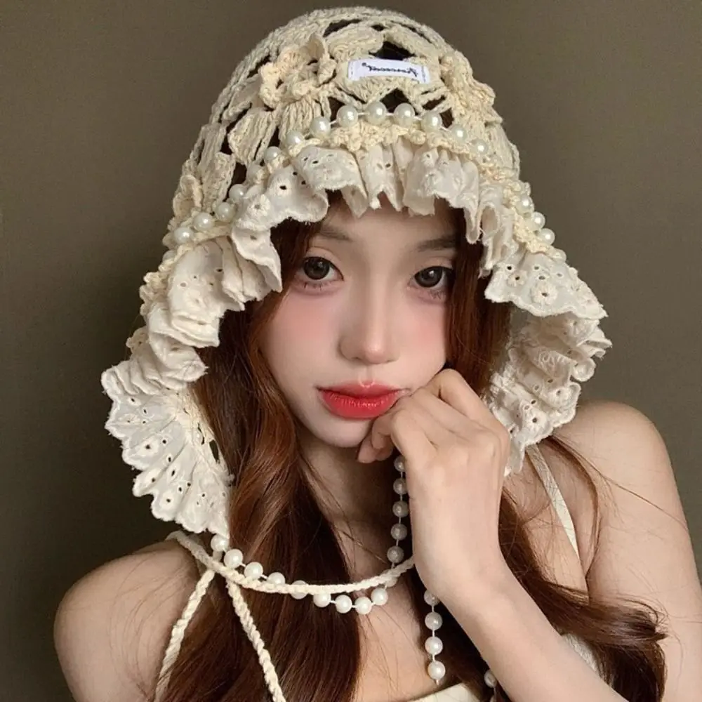 Glands de perles Crochet fleur tricoté chapeau évider Style bohème tricot casquette coréen à la main Style ethnique chapeau vêtements accessoires
