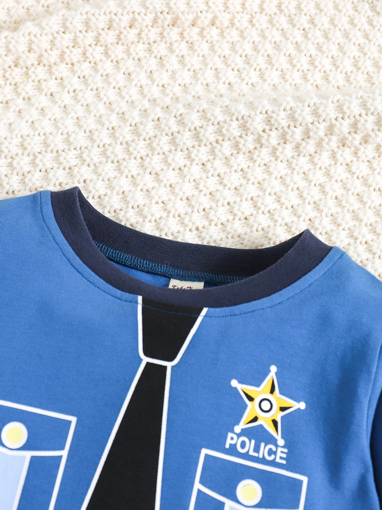 Boys 2-piece Trendy Pajama Sets Police Uniform Pattern Round Neck Long Sleeve Top & Matching Pants Comfy Casual PJ Sets