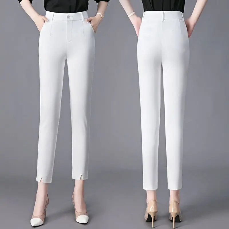 

Spring Autumn Solid Color Button Zipper High Waisted Pockets Women's Clothing Trousers Trouser Suits Korean Fashion Pants