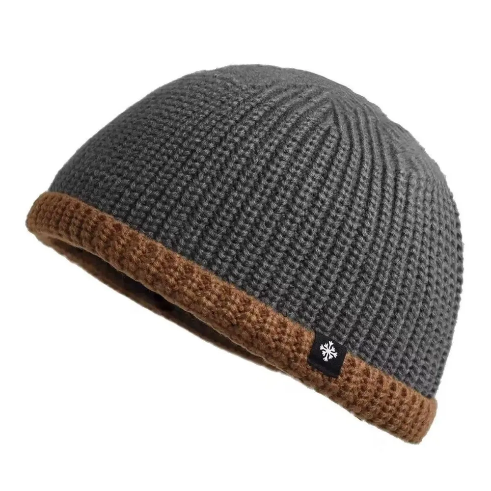 Fashion Thickened Knitted Beanie Wind Resistant Contrast Cuff Cuffed Beanie Stretchy Fit Winter Skull Cap Autumn Wear