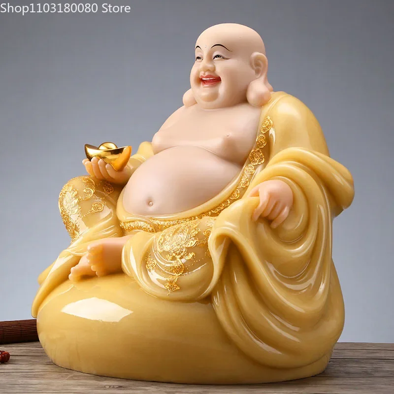 White marble Jade Maitreya Buddha statue China Big belly Happy Buddha Sit sculpture decor large size 30cm,39cm,48cm