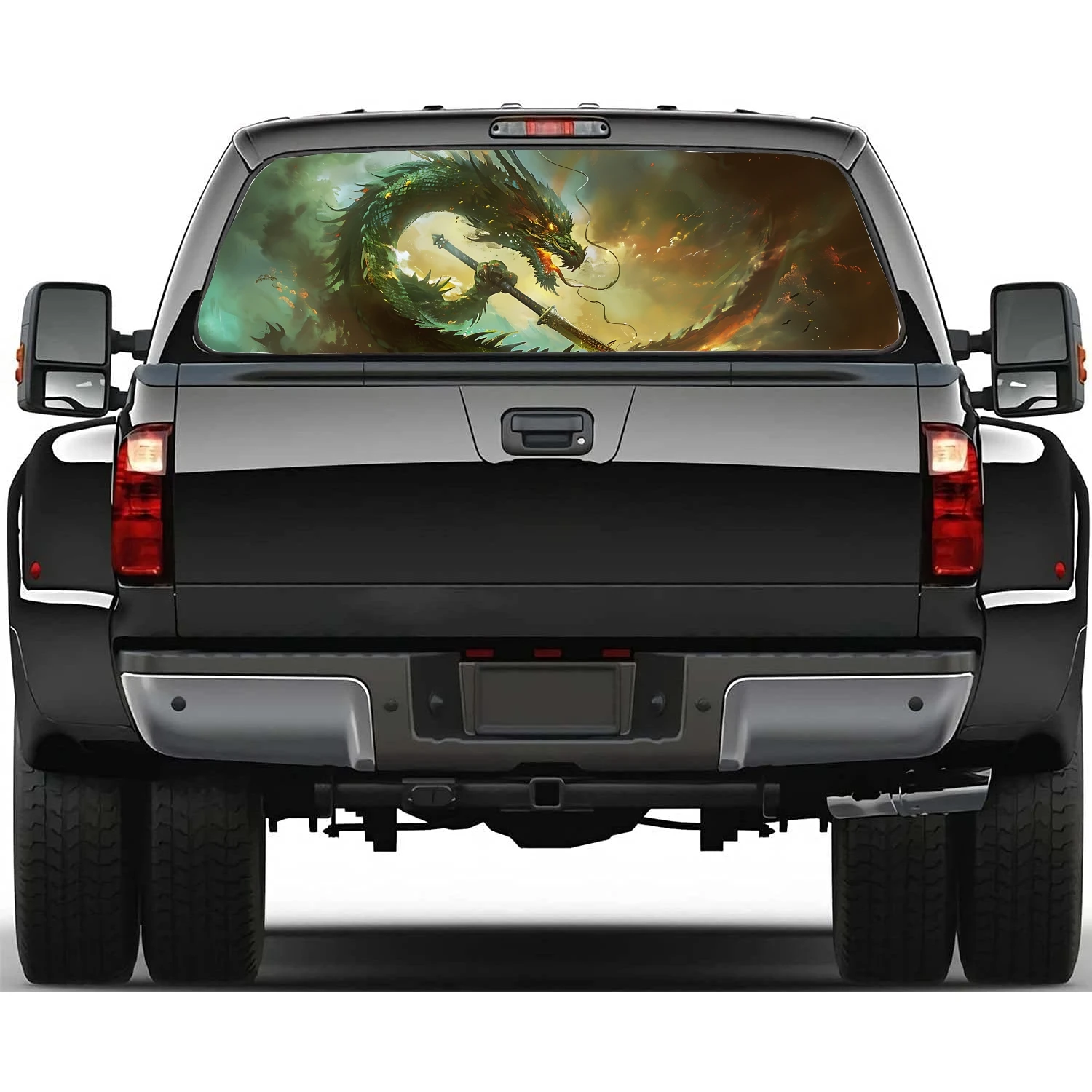 Dragon Flying in Sky Car Rear Window Decal Fit Pickup,Truck,Car Universal See Through Perforated Back Windows Vinyl Sticker