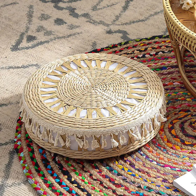 & Nordic Handwoven Straw Pouf, Japanese Tatami Floor Cushion, Zen Meditation Pad for Bay Window, Home Prayer & Relaxation