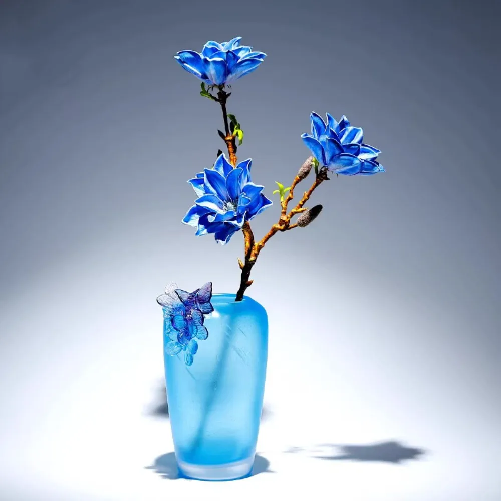 High end atmospheric office desktop decoration crafts, glass crystal butterfly blue vase decoration ornaments