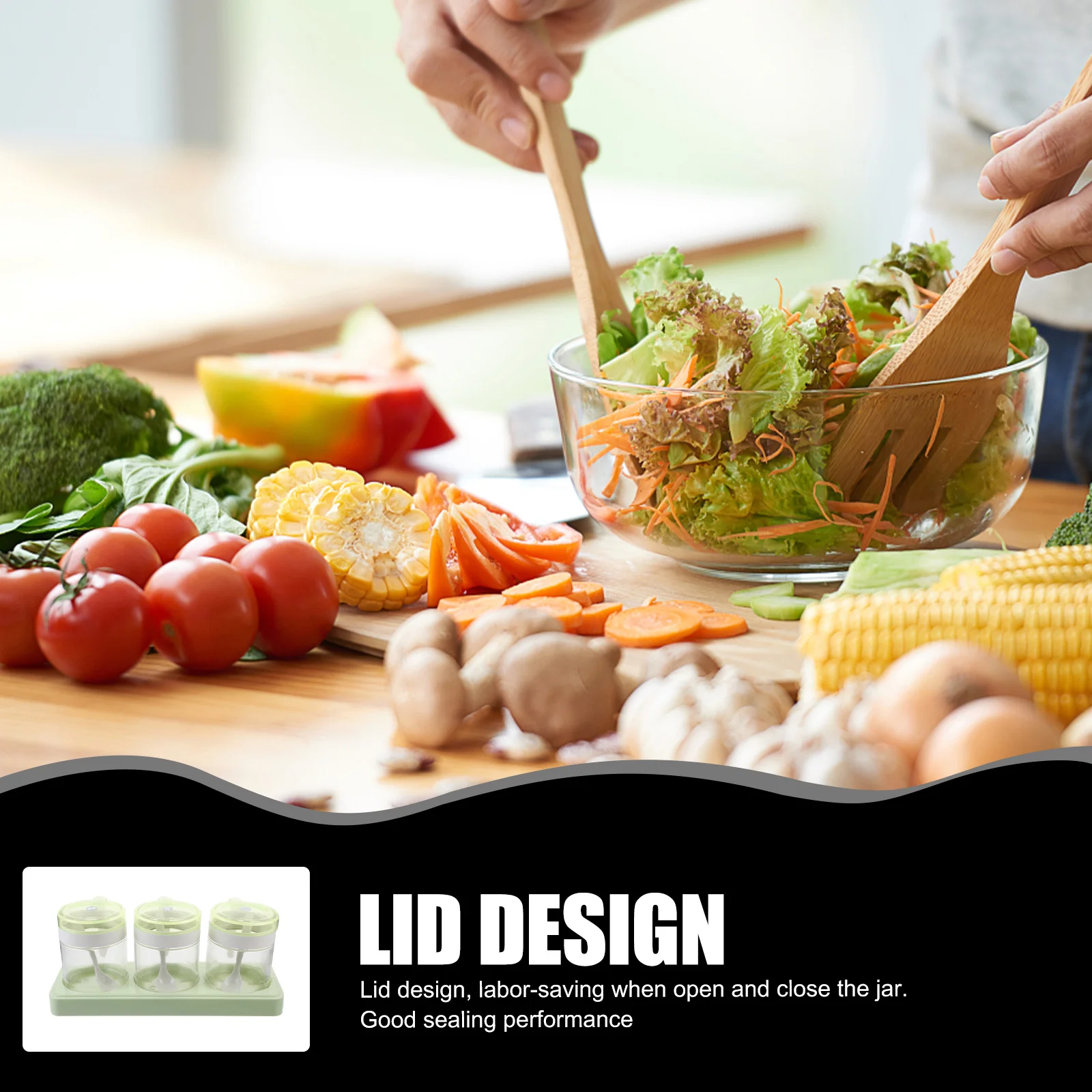 

Sugar Container with Lid Salt Kitchen Convenient Seasoning Storage Green Spice Containers