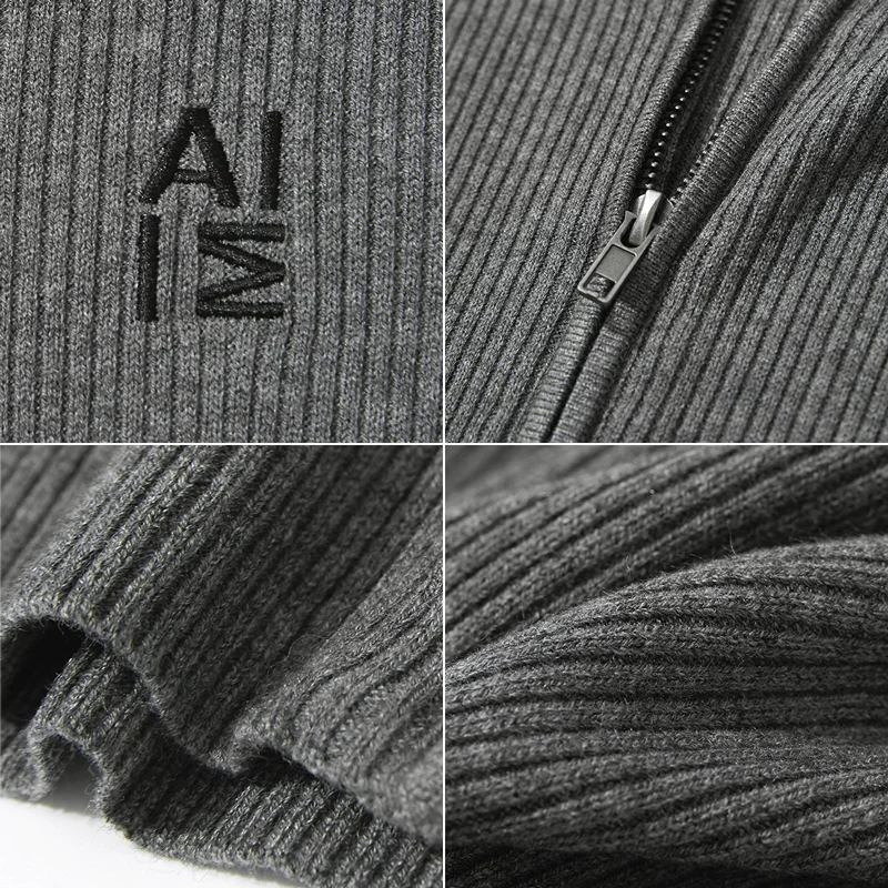 Kardigan damski AMII na jesień 2025, nowy minimalistyczny, casualowy, dopasowany kardigan damski zapinany na zamek, dzianinowy sweter damski z długim rękawem 12543128