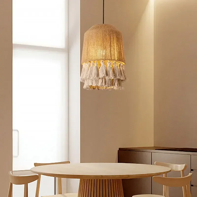 

SANDYHA Japanese Pendant Lamp Vintage Hemp Rope Hanging Chandelier Living Room Kitchen Dining Table Lighting Bedroom Decoration