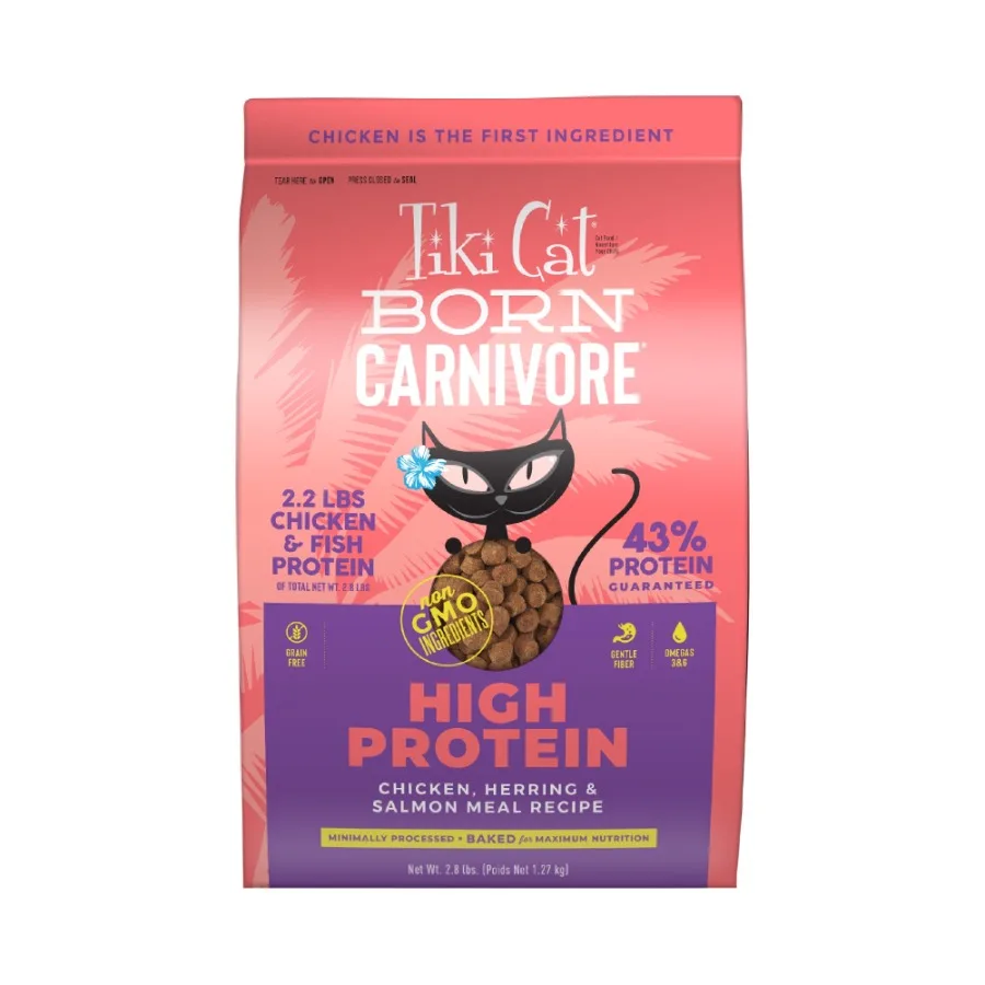 

Сухой корм для кошек Tiki Cat Born Carnivore с высоким содержанием белка, курица, сельдь, лосось, 2,8 фунта. Сумка