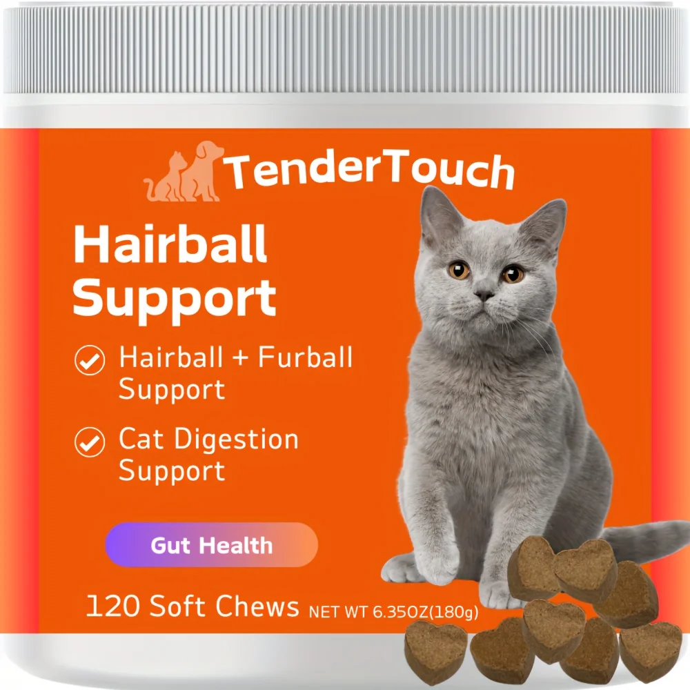 120 Chews - 1 Pack(1 x 180g/6.35oz) 180g/6.35oz - TenderTouch Cat Hairball Support Chews - Hairball Supoort Cat Treats