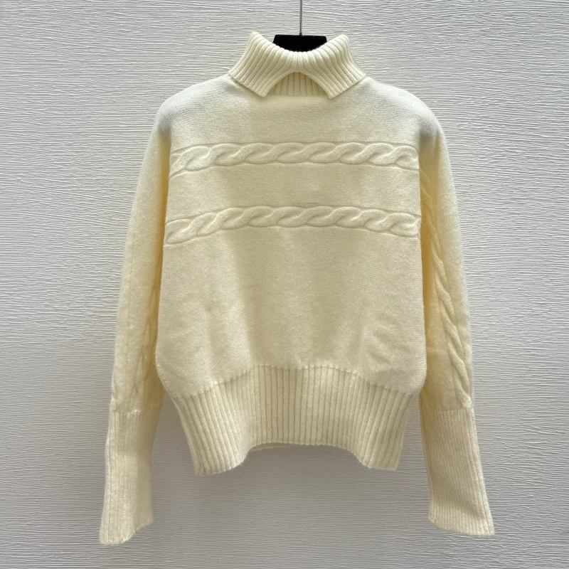 

Top quality women's High necked regular pullover sweater with collage logo, warm and comfortable 251102238