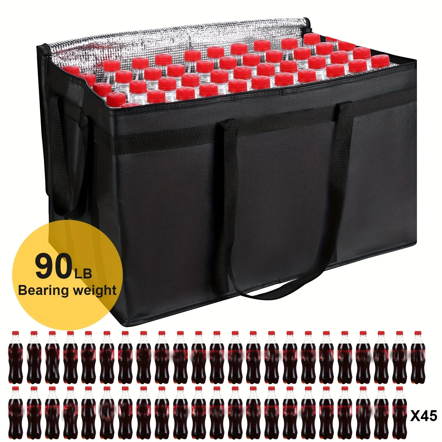 حقيبة طعام معزولة قابلة للطي وقابلة لإعادة الاستخدام ، حقيبة بيتزا للوجبات الجاهزة ، تحافظ على الطعام ساخنًا أو باردًا للتسوق ، كبيرة XXXL ، 1: #1