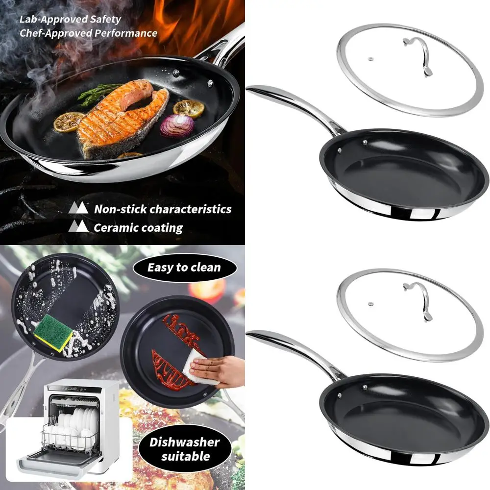 

12, керамическая сковорода с антипригарным покрытием и крышкой — без PFOA и PTFE, безопасная для духовки и бройлеров, четырехслойная, толщина 2,5 мм, ручка с защитой от ожогов,