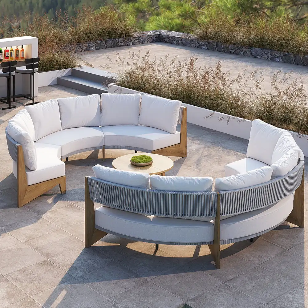 

Factory Wholesales Leisure Curved Modular Sofa Set Garden Teak Wood Sofa Set
