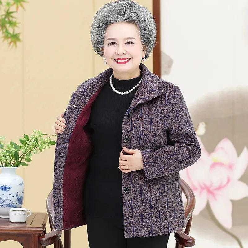 Ouderen Vrouwen Herfst Winterjas Grote Maat Gedrukt Lange Mouw Oma Uitloper Middelbare Leeftijd Moeder Casual Vest Jas 5XL