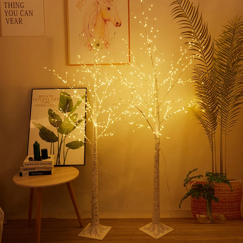 Árbol de abedul LED para decoración navideña, luz de dormitorio para paisaje luminoso, decoración DIY de Año Nuevo, regalo de fiesta de árbol de