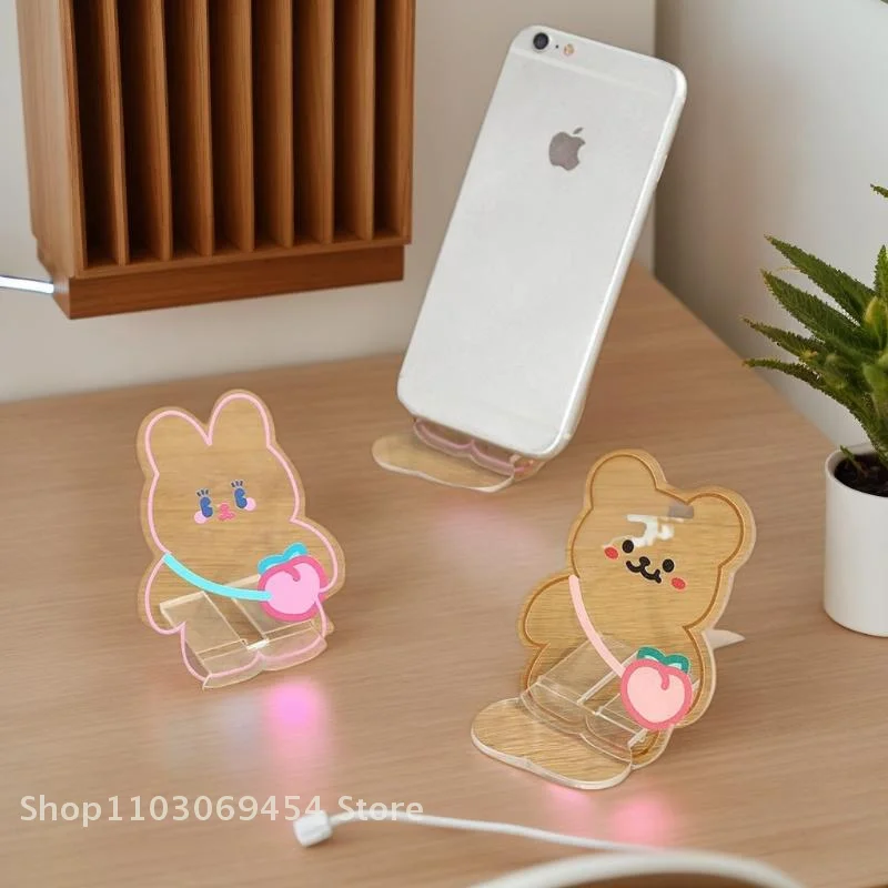 

Подставка для телефона с мультяшным медведем и кроликом: милый акрил, декор для рабочего стола и съемная