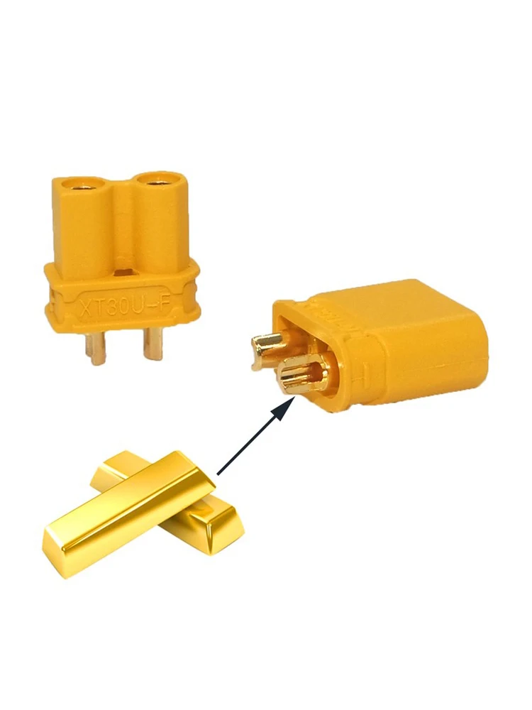 Amass XT30U Yellow Gold Plated Lithium Battery Banana Plug Mini Small Size Male to Female Pair Plug Connector Drone Toy Plugs