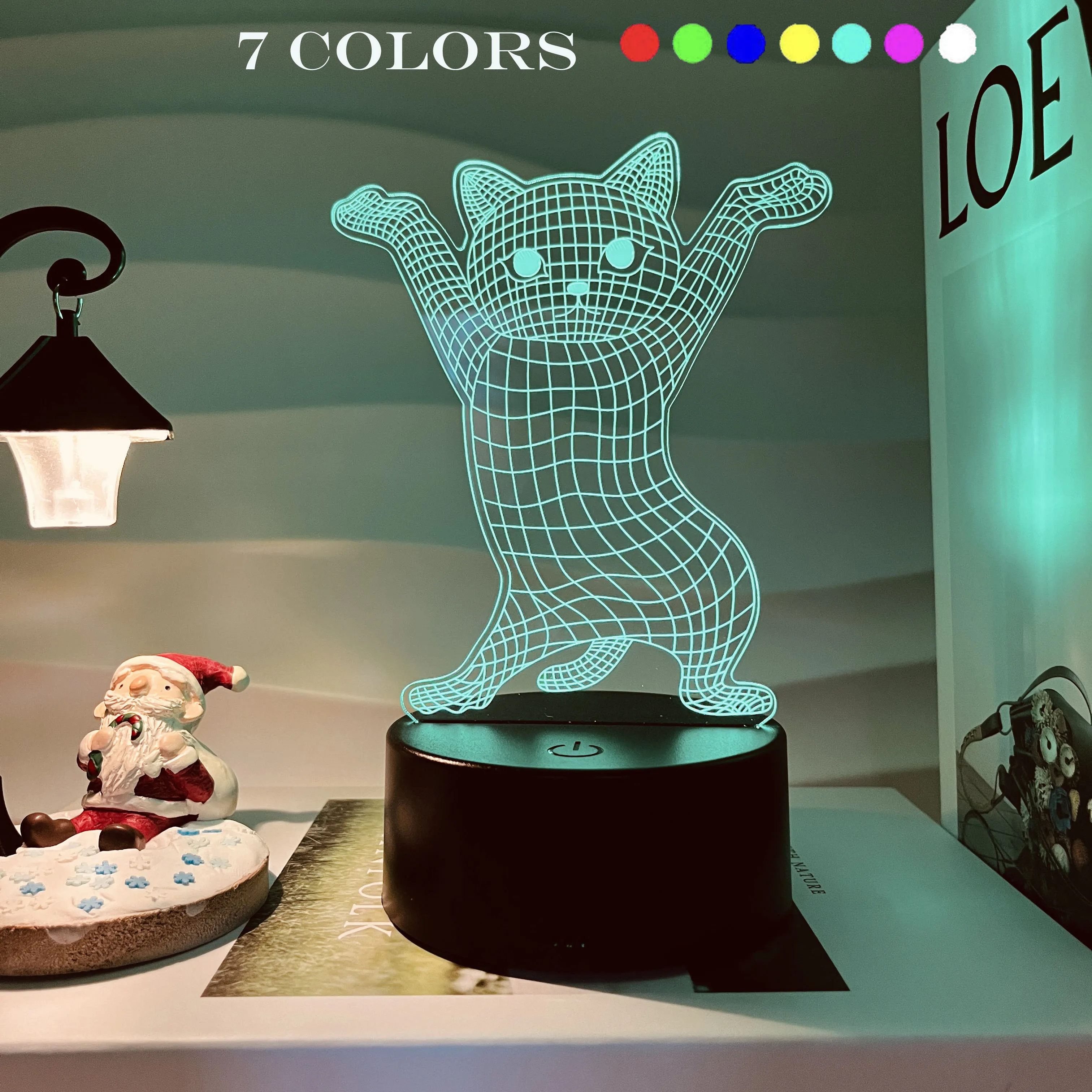 1pc Cute Cat  3D Night Light, 3D Optical Illusion Lamp With Touch, 7-Color Changing Ambient Light For Bedroom