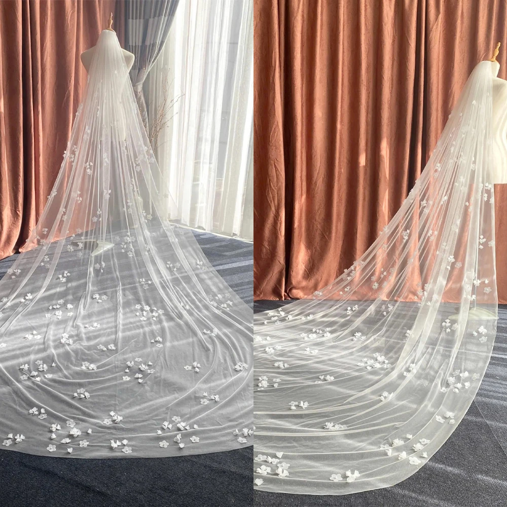 

Элегантная свадебная фата с цветами, королевская фата с расческой, длина 3 м, фата специального выреза, свадебные аксессуары белого цвета слоновой кости