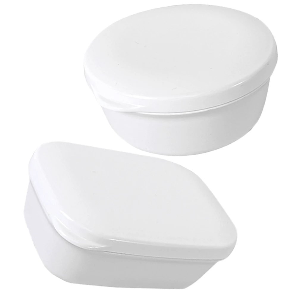 

2Pcs Portable Soap Box Travel Sealed Leak Proof Drying Holder White Rectangular Round Plastic Storage Container